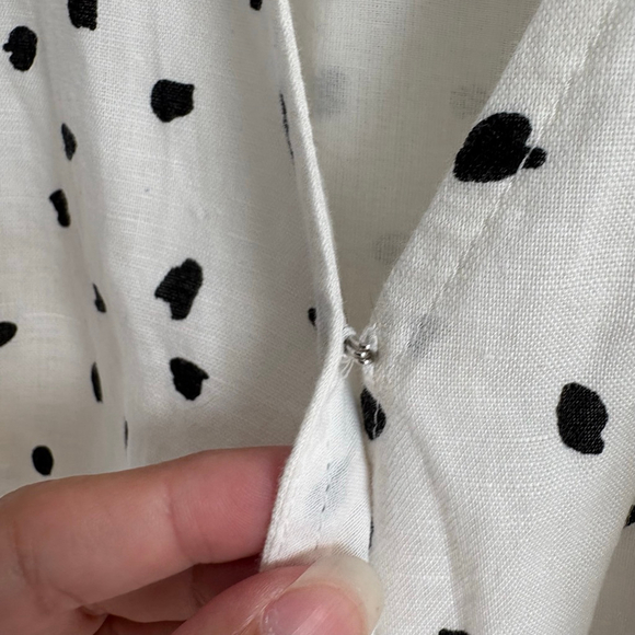 *SOLD E* Banana Republic White Black Polka Dot Linen Wrap Midi Dress Size 4 - Picture 9 of 14
